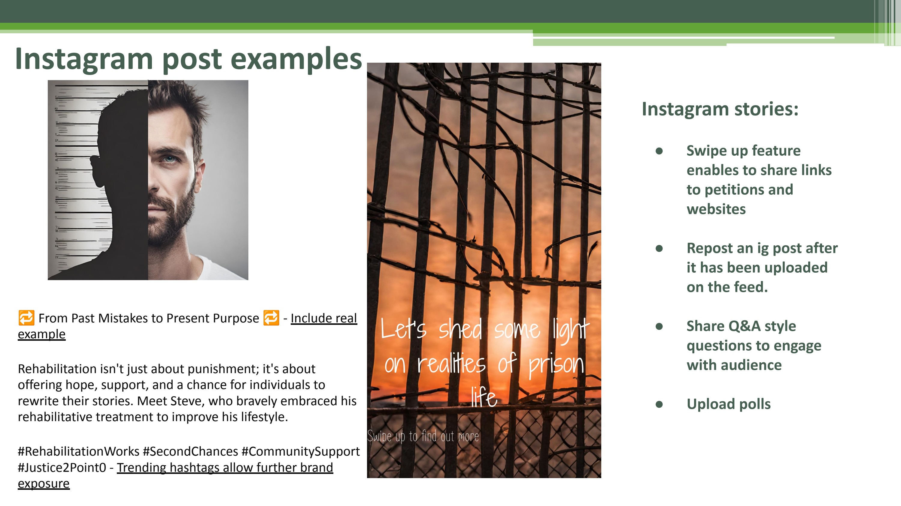 Instagram post examples for the Grow Transform Belong campaign